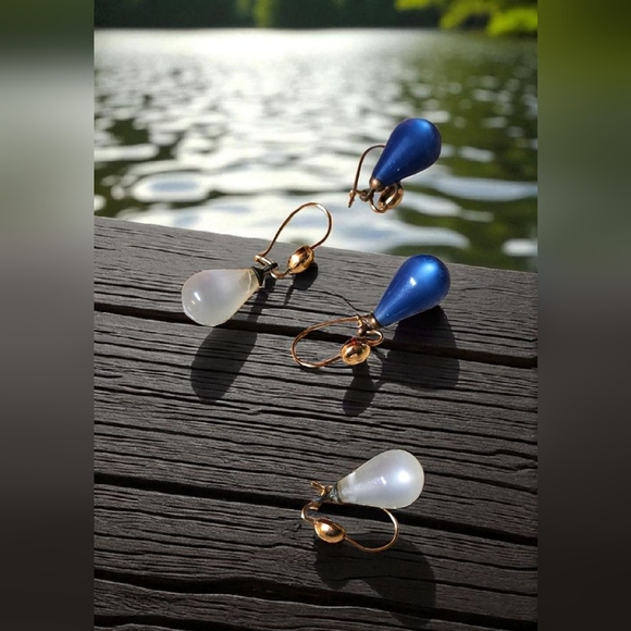 12k gold filled  blue / white moon glow drop earrings Bundle - Picture 1 of 17